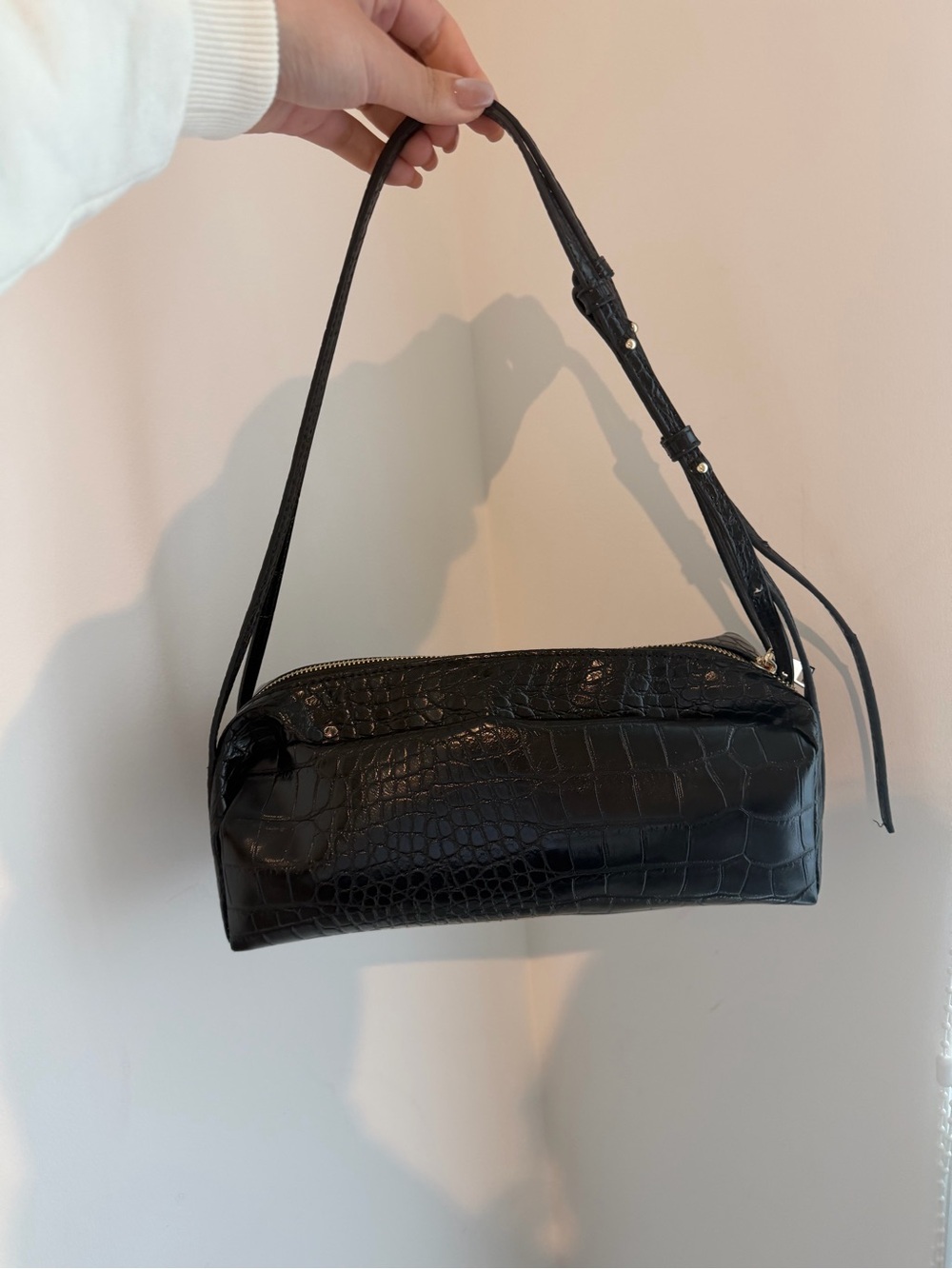 Zara Black Croc-Embossed Shoulder Bag - Picture 4 of 6